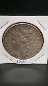 1881 Morgan Silver Dollar Coin, United States, 90% Silver
