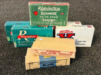 (5) Boxes Of 30-40 Kraig Ammunition and (2) Blank Boxes