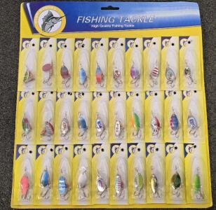 (30) Spinning Lures- New In Package On Hang Board