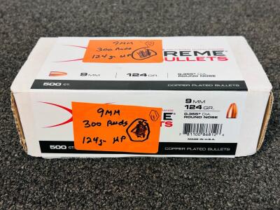(300) Rnds. 9mm 124 Gr. HP
