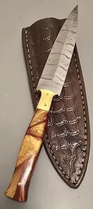 Damascus Steel Custom "Boot Knife" W/ Leather Sheath