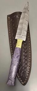 Damascus Steel Custom "Boot Knife" W/ Leather Sheath