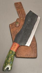 Carbon Steel Custom Cleaver Knife W/ Leather Sheath