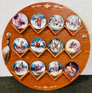 Set Of (12) Miniature Collector Plates From The Hamilton Collection Part Of The "Mystic Warrior" Series Featuring Vaeious Depictions Of Native Americans On Horseback.