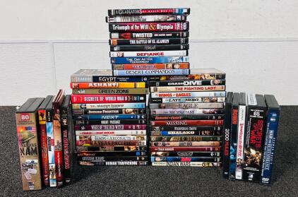 Large Collection Of DVD Movies and Documentaries Including: Secrets Of WWII, The Great Indian Wars, Citizen Kane, Ronin, Twisted, Five Card Stud, The Legend Of Zorro