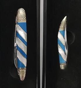 (2) Silverhorse Stoneworks Turquoise And Mother Of Pearl Handled Pocket Knives