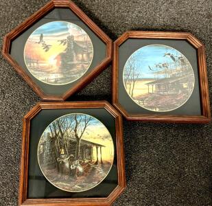 (3) Framed Collector Plates By Artist Terry Redlin- First In A Series Of Limited Edition Wildlife Scenes.