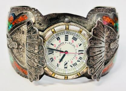 Vintage Native American Navajo Sterling Silver Watch Cuff Bracelet