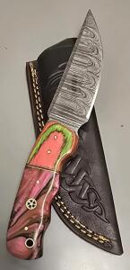 Damascus Steel Custom Hunting Knife W/ Leather Sheath