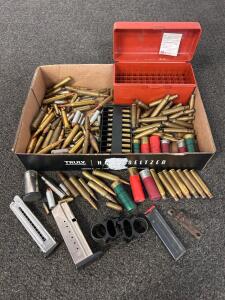 Box Of Mixed Ammo, Firearm Components, And Brass