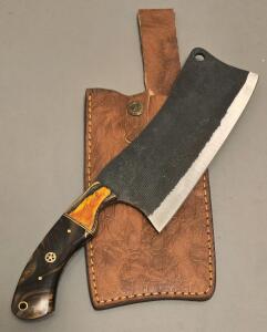 Carbon Steel Custom Made Cleaver W/ Leather Sheath