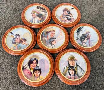 (7) Collectible Framed Porcelain Plates From Vague Shadows The Arapaho Nation By Gregory Perillo A Series In Americas Indian Heritage.