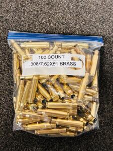 (100) Count .308/7.62x51 Brass Casings