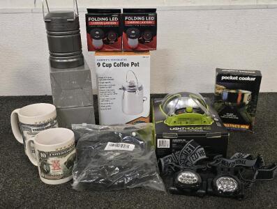 Camping Utilities- Pocket Cooker, LED Lantern, Headlight And More