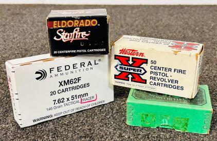 Mixed Lot Of Ammo: Federal 7.62x51mm 146 Gr. Tactical Tracer, Starfire 357 Mag, Western Super-X 357 Magnum 158 Gr, and .30 Cal 150 Gr.