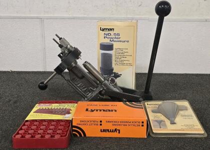 Lyman Reloading Equpiment- Press, Brand New Powder Measure, Funnel, Case Lube Kit