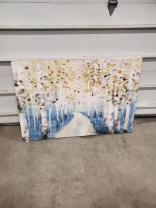 Impressionistic Landscape Acrylic Painting, Forest Path with Birch Trees