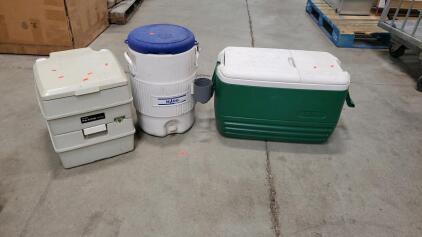 Igloo Coolers with Green, Blue and White Options, Portable Toilet