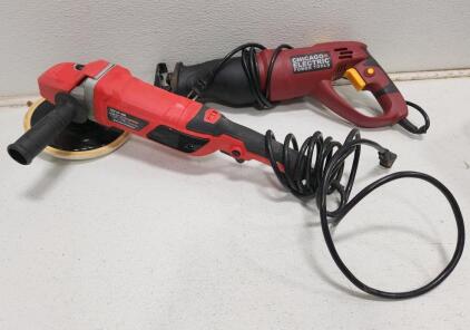 (1) TCP Global 7" Professional High Performance Variable Speed Polisher (1) Chicago Electric 6 Amp Heavy Duty Variable Speed Rotating Handle Reciprocating Saw
