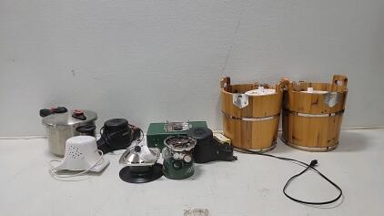 Coleman Stove, Rival Ice Cream Makers, Pressure Cooker, Camping Lot