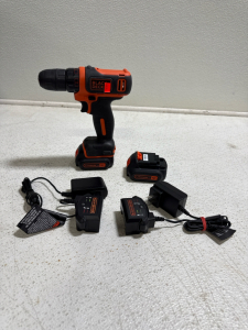 (1) Black & Decker Electric Drill w/ (2) Batteries & (2) Battery Chargers