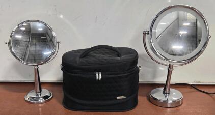 Travel Makeup Bag & (2) Makeup Mirrors (One Lighted)