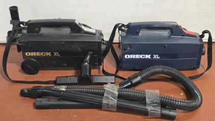 (2) Vintage Oreck XL Handheld Vacuums w/ Hose Attachments
