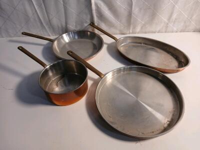 (4) Assorted Spring Culinox Stainless Steel And Copper Cooking Pots And Frying Pan