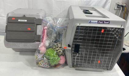(1) Blitz Stack n Stor 40 Dog Food Container (1) PetMate Pet Taxi 26&rdquo;x 18.5&rdquo;x 16.5&rdquo; & Bag Of Dog Toys