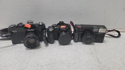 Pentax PC35AF-M Compact Camera, Vivitar 220/SL SLR Camera, Fujifilm SLR