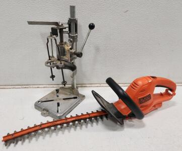 (1) Black+Decker 18 in. Electric Hedge Trimmer (1) Vintage Craftsman Drill Press Stand