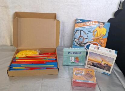 (1) 535-Piece - Stem Interlocking Tube Building Toy Set For Kids, (3) Puzzles & (1) Dartball Set