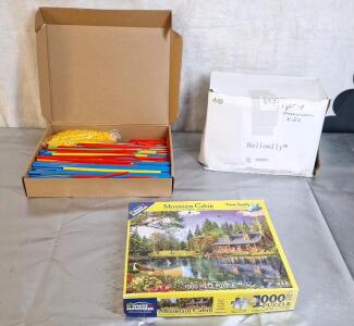 (1) 535-Piece - Stem Interlocking Tube Building Toy Set For Kids, (1) Puzzle & (1) Dinosaur Light Up Terrarium Set