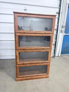 Brown Wooden Barrister Bookcase, 4 Stackable Sections, Glass Doors