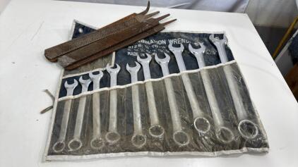 Set Of Combination Wrenches Sizes 3/8-1 1/4 , (4) Large Rasps/Files
