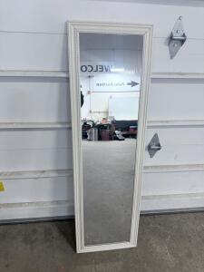 White Wood Full-Length Mirror, Beaded Frame Design, Non-Beveled, 16x48 in