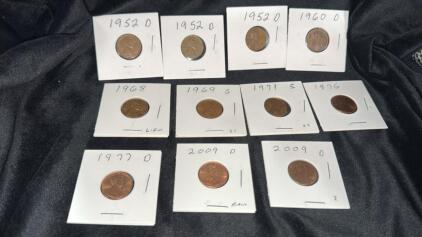 Lot Of Assorted Pennies (3) 1952-D, (1) 1960-D, (1) 1968, (1). 1969-S, (1) 1971-S, (1) 1976, (1) 1977-D, (2) 2009-D