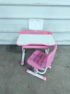 Children's Pink Adjustable Desk and Chair Set, Tiltable, Storage Drawer