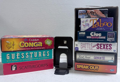 Assorted Board Games Lot: Cranium, Guesstures, Scattergories, Taboo, Clue, Trivial Pursuit