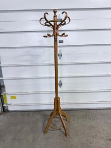 Wooden Coat Rack, 8 Hooks, Tripod Base, Rotating Top