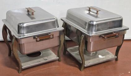 (2) Vintage Chafing Dish w/ Warming Candle & Brass Stand/Handles - 12"H x 14"W x 11"D