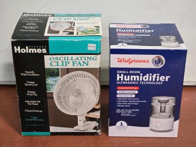 Walgreens Humidifier (Sealed) & Holmes Oscillating Clip Fan
