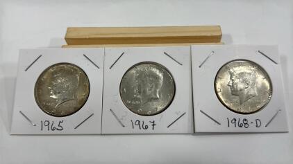 (3) U.S. KENNEDY HALF DOLLARS- 1965,1967,1968-D