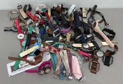 Huge Lot Of 50+ Designer Wristwatches And Watch Bands