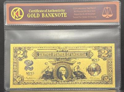 24k Gold $2 Banknote, COA KL/2016/C0520, 99.9% Pure