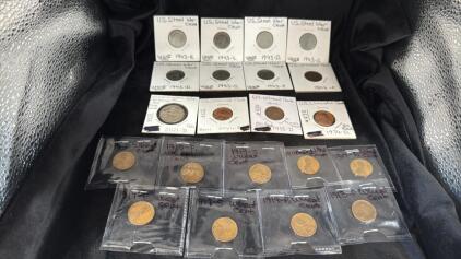Assorted Lot Of Old U.S. Coins - (7) U.S. Steel War Cents , (11) Wheat Cents (1) 1974 -D Cent , (1) U.S. Shield Cent , (1) 2021-D Washington Quarter