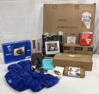 Assorted Items- (1) Car Seat Cover , (1) Con-Air Steamer Hair Straightener ,(1) Wagner Medium Spray Shelter,& Much More