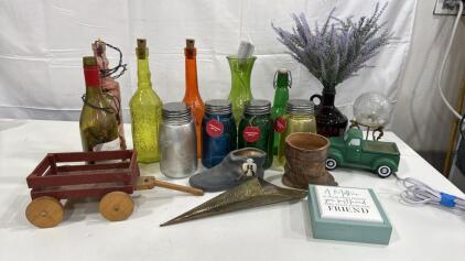 Assortment Of Glass Bottles W/ Lights Inside , Old Truck Wax Warmer & More