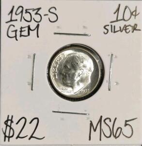 1953-S MS65 Gem Silver Roosevelt Dime