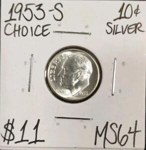 1956-S MS64 Choice Silver Roosevelt Dime